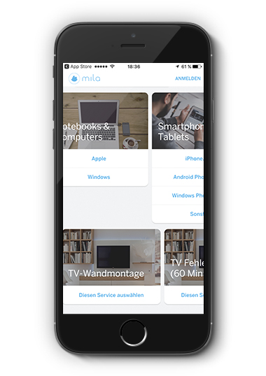 Mila App Chat Bot Auswahl