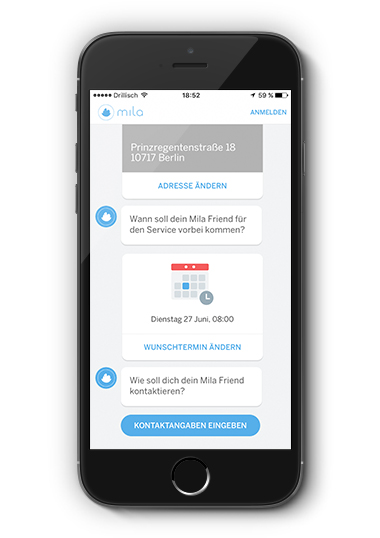 Mila App Chat Bot Eingaben