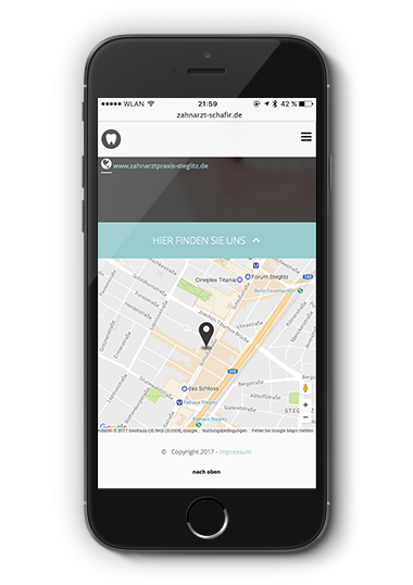 Zahnarzt Schafir Webseite Mobile Map